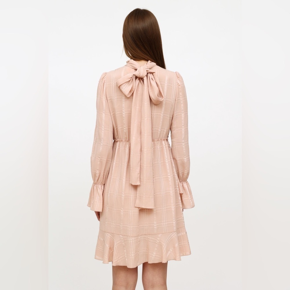 See By Chloè Georgette Check Ascot Tie Ruffle Flouncy Dress Smoky Pink - Picture 5 of 14